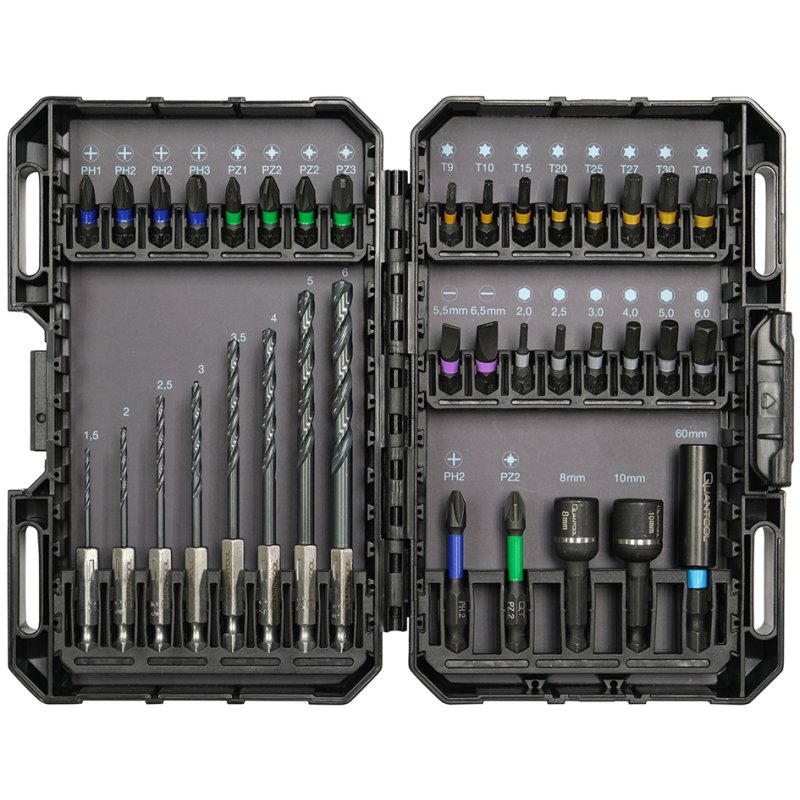 QUANTOOL Bit- en borenset, 37-delig, in kunststof box